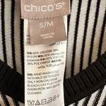 Chico's  Sweater S/M Black White Knit Striped Pullover Tabard Patchwork Poncho Photo 2