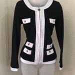 BCBGeneration BCBG Black white preppy old money quiet luxury zip-up shirt blouse jacket top sweater long sleeve #glam #streetwear Measurements in pics Photo 4
