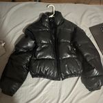 faux leather bomber puffer jacket Black Photo 0