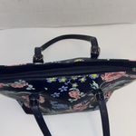 NAVY BLUE FLORAL TOTE BAG VEGAN LEATHER ZIP CLOSURE ON TOP ONE POCKET INSIDE Photo 4
