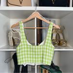 ZARA New XS Gingham Tweed Cropped Bustier Tank Top Green Photo 2