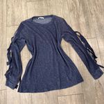 Pleione  Navy Long Sleeve Top with Bow Accents Photo 4