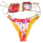 Zaful  tie dye  swim yellow orange sexy Bandeau Bandage Bikini women's size M Photo 3