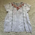 Johnny Was JWLA Top Christine Drape Shirt 100% Linen Floral Embroidered White M Photo 2