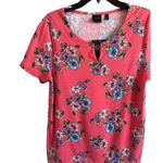 Rafaella  Women's Large Pink Floral Short Sleeve Round Neck Cotton Blouse Top Photo 1