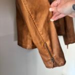 Max Studio  XL Tan Cognac Faux Leather Moto Jacket Notch Lapel Zip Pockets Biker Photo 6