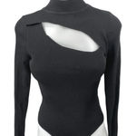 Princess Polly  Black Long Sleeve Cutout Ribbed Knit Mock Neck Bodysuit Top S/M Photo 0