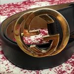 Gucci  Black Belt with Gold GG Buckle Photo 2