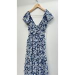 AQUA  Maxi Dress Womens Size Small Tiered Metallic Formal Evening Gown Blue White Photo 5