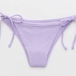 Aerie Shimmery Crinkle Cheekiest Tie Bikini Bottom Lavender Purple Side Ties NWT Photo 0