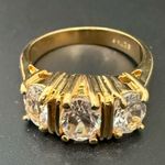 Vintage SETA Signed Gold plated CZ Three Stones Row Engagement Ring Size 8 5g. Photo 1