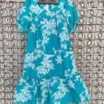 Vintage Royal Hawaiian Creations teal white tropical hibiscus ruffle hem dress Blue Photo 0