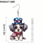 Cute Dog Independence Day Flag Pattern Dangle Earrings Photo 2