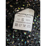 Women's Black Rhinestone Mesh Sheer Fishnet Feather Long Sleeve Crop Top Size S Photo 5