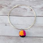 Vintage Bracelet 9" Gold Tone Bangle with Fluffy Multi Colored Ball Charm Photo 0