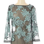 Karen Kane Tiffany Blue Embroider Rose Floral Sheer Whimsical Blouse Size XS Photo 0