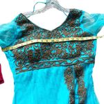 NEW Indian Bollywood 3Pcs Ready To Wear Heavy Embroidered Langha Suit Wedding Blue Size 6 Photo 8