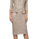 Alex Evenings  Lace Sequin Sheath Dress and Jacket Size 8Petite Gold Formal Event Photo 0