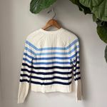 Talbots White + Blue Ribbed Button V Neck Breton Stripe Cardigan Photo 3