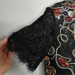 ZARA  TRAFALUC Top Womens Size Medium Colorful Embroidered Black Lace Maximalist Photo 2
