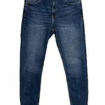 ZARA Basic Fun Denim Crop Jeans Blue Medium Wash Pom Pom Metallic Band Trim Hems Photo 0