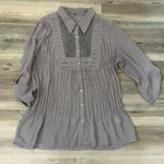Ny Collection  XL Grey Boho Style Button down Shirt Photo 0