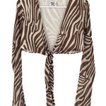 Princess Polly  Women's Patterned Tie Front‎ Cropped Top White Brown Size 4 Photo 0