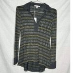 Laila Jayde (XS) Shimmer Stripe Collar Long Sleeve High Low Metallic Knit Top Black Photo 5