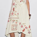 ZARA Cream Embroidered Midi Dress XS Scallop Hem Boho Festival Linen Blend Photo 0