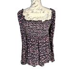 Hint of Mint Women's | | Navy Floral Square Neck Long Sleeve Smocked Top Blouse Photo 3