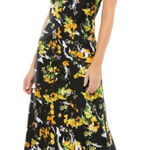 Mac Duggal  55630 Floral Print Draped One Shoulder Midi Dress Size 2 Photo 0