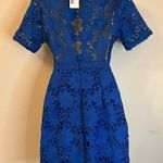 Just Me  Hemline Indigo Denim Blue Lace Dress Short Sleeve Keyhole Back Sz S NWT Photo 1