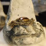 Antique Victorian Brass Filigree Brooch Yellow Orange Amber Colored Glass Photo 5