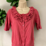 Worthington  Women's Graceful Rose Ruffle Neck Cardigan Size Petite Medium Photo 0