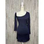 Lulus NWT Women's Navy Blue Asymmetrical Mini Dress Size Medium Long Sleeve Photo 2
