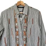 NWT Zara Collection S Striped Embroidered Embellished cotton Button Up Shirt Photo 5