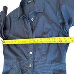 Eshakti  Cotton Poplin Trapunto Waist Midi Shirtdress Womens Large 12 Navy Blue Photo 10