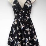 LOVE, NICKIE LEW Black Floral Spaghetti Strap Mini Skater Dress Size Small } EUC Photo 1