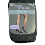 secret treasures LADIES  CONTROL TOP BLACK NYLON SHEER W/BLACK DOTS HOSE SZ 1 NIP Photo 0
