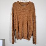 Free People  Brown Cable Knit Chunky Oversized Sweater Womens L Fall Cozy Classic Photo 8