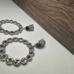 Wild Cat Leopard Rhinestone Dangle Pierced Earrings Silver Tone Clear & Green Photo 3