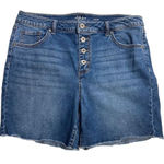 Style & Co . Women’s Jean Denim Shorts Size 12 Blue Frayed Hem Inseam 4” Photo 0