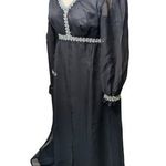 Vtg 1960s Black Layered Chiffon Silver Metallic Trim Empire Waist Maxi Dress 8 Photo 1