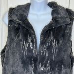 Betsey Johnson Faux Fur and Sequins Vest with Leopard Print Lining Gray Medium Photo 2