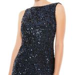 Mac Duggal Ieena Blue Cowl Draped Back Boat Neck All Over Sequined Dress Size 0 Photo 2