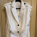 Sophisticated White Pinstripe Belted Vest and Shorts Size M Photo 2