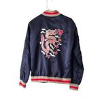 CHRLDR 100% Satin Bomber Jacket with Embroidered Chinese Dragon Blue Size M Photo 0
