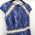Tadashi Shoji Neoprene Lace Overlay China Blue Snow Cap Sleeve Dress Size 8 Photo 2