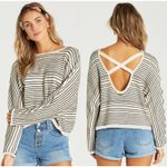 Billabong Drop Shoulder Crisscross Back Straps Crop Sweater Striped Black Small Photo 1