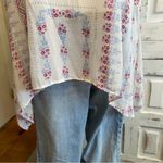 American Rag Vintage  Cie Boho Floral Handkerchief Hem Tunic Top White Pink Sz 0X Photo 4